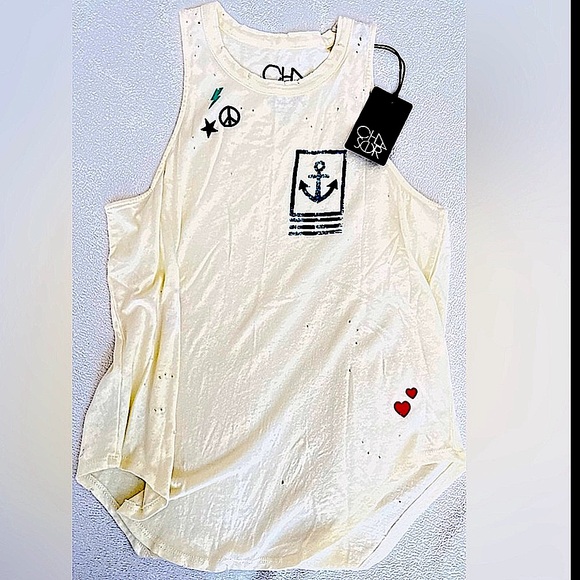 Chaser 2 Tank Tops Beach Heart Waves & Nautical Distressed Size Med Both NWT - Picture 3 of 8